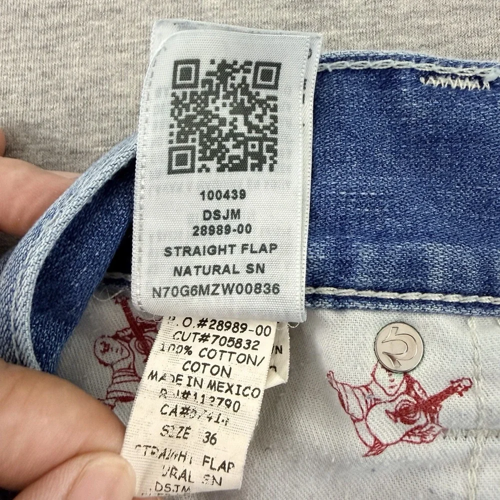 True Religion Men's Blue Straight‎ Leg Flap Pocket Jeans Size 36 Y2K Vintage